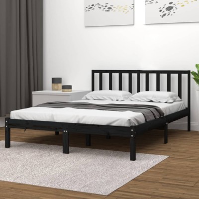 Estructura de cama de madera maciza de pino negra 140x190 cm