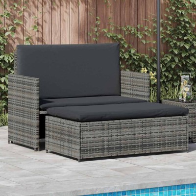 Set de muebles de jardín 2 pzas y cojines ratán sintético gris