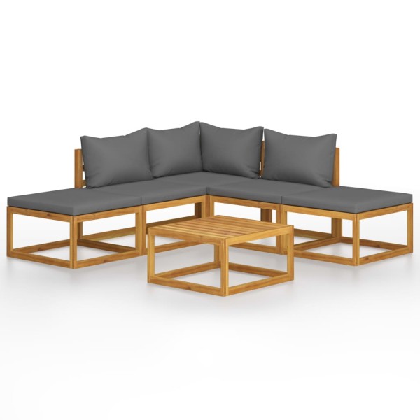 Juego muebles de jardín y cojines 6 piezas madera maciza acacia