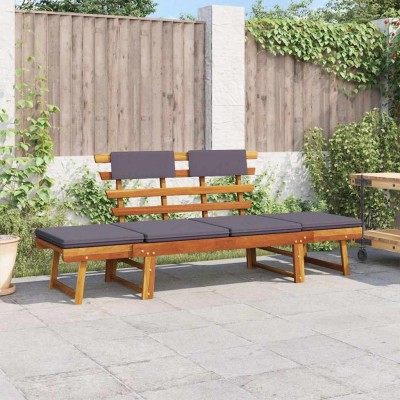 Sofá cama de jardín 2 en 1 con cojín madera maciza acacia 190cm