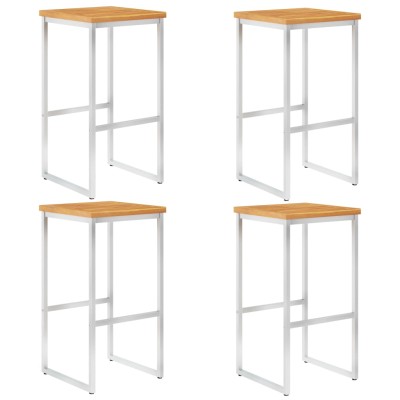 Taburetes de bar 4 uds madera maciza acacia y acero inoxidable