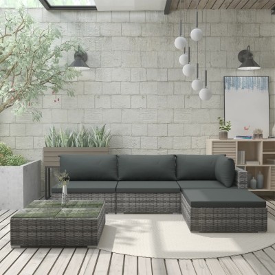 Set de muebles de jardín 5 pzas y cojines ratán sintético gris