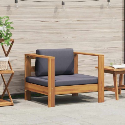 Silla de jardín con cojín madera maciza de acacia gris oscuro