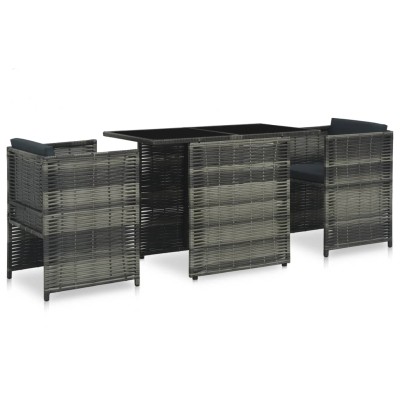 Set mesa y sillas jardín 3 pzas y cojines ratán sintético gris