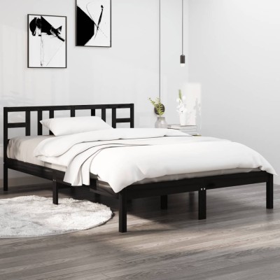 Estructura de cama de madera maciza negra 140x190 cm