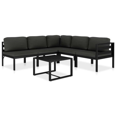 Set muebles de jardín 6 pzas y cojines aluminio gris antracita