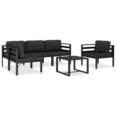 Set muebles de jardín 6 pzas y cojines aluminio gris antracita