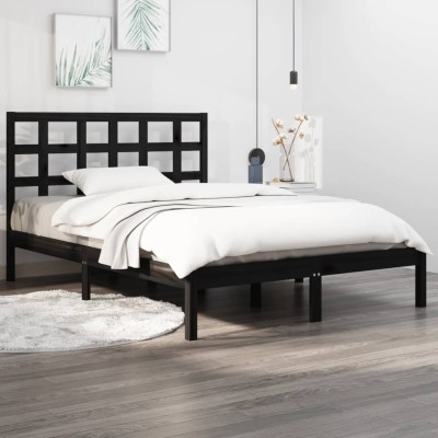 Estructura de cama de madera maciza negra 140x190 cm