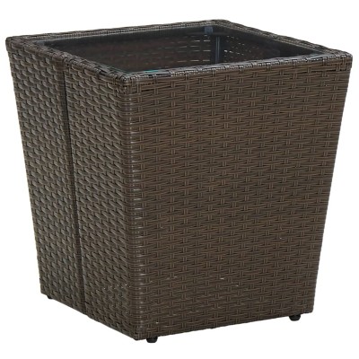 Mesa de centro ratán PE vidrio templado marrón 41,5x41,5x44cm