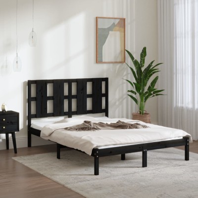 Estructura de cama de madera maciza de pino negra 140x190 cm