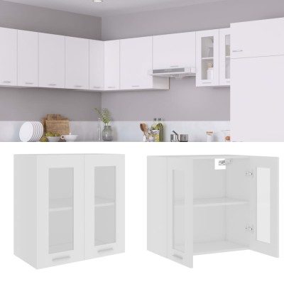 Vitrina colgante de madera de ingeniería "Lyon" blanca 60x31x60 cm