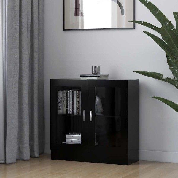 Vitrina de madera contrachapada negro 82,5x30,5x80 cm