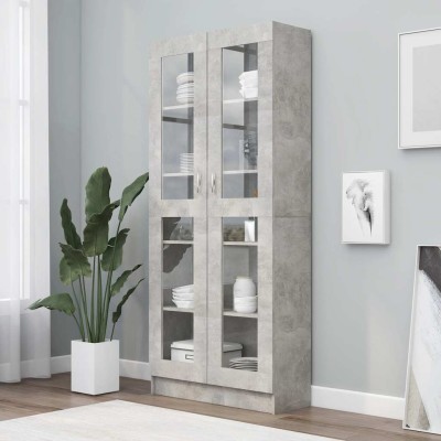 Vitrina de madera de ingeniería gris hormigón 82,5x30,5x185,5cm