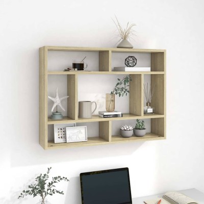 Estantería de pared madera contrachapada color roble 75x16x55cm