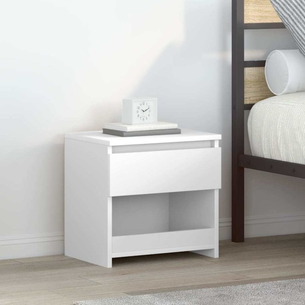 Mesita de noche madera contrachapada blanco brillo 40x30x39 cm
