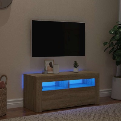 Mueble de TV con luces LED roble Sonoma 90x35x40 cm