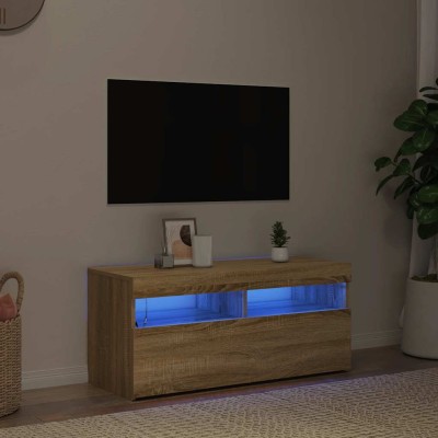 Mueble de TV con luces LED roble Sonoma 90x35x40 cm