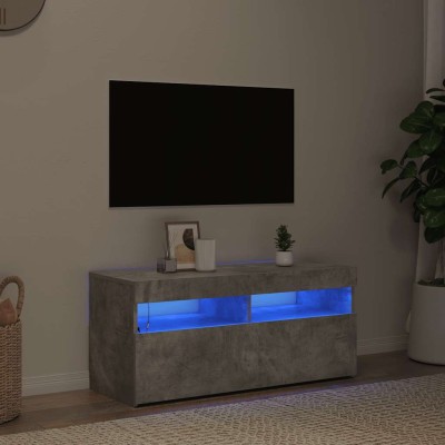 Mueble de TV con luces LED gris hormigón 90x35x40 cm