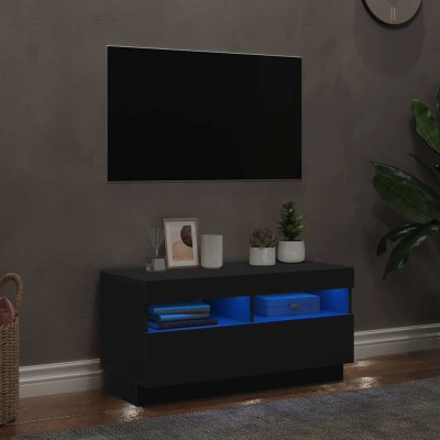 Mueble de TV con luces LED negro 80x35x40 cm