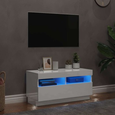 Mueble de TV con luces LED blanco brillante 80x35x40 cm
