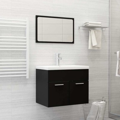 Conjunto de muebles de baño 2 pzas madera contrachapada negro
