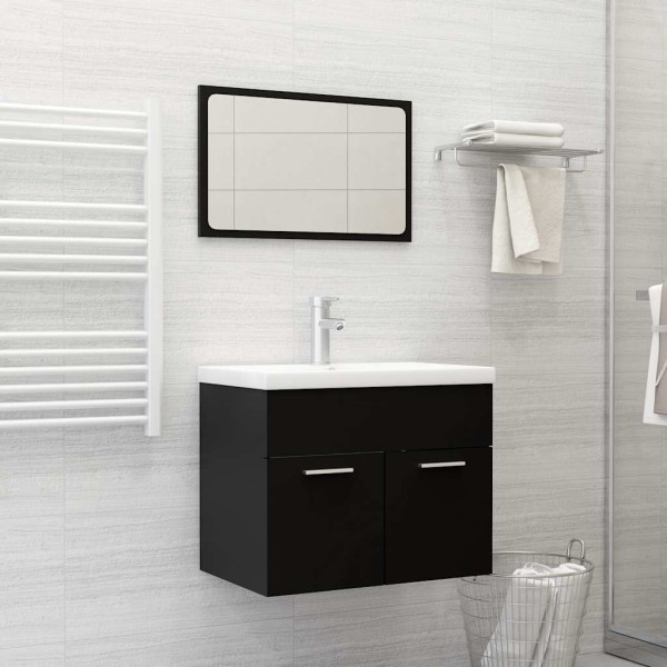 Conjunto de muebles de baño 2 pzas madera contrachapada negro