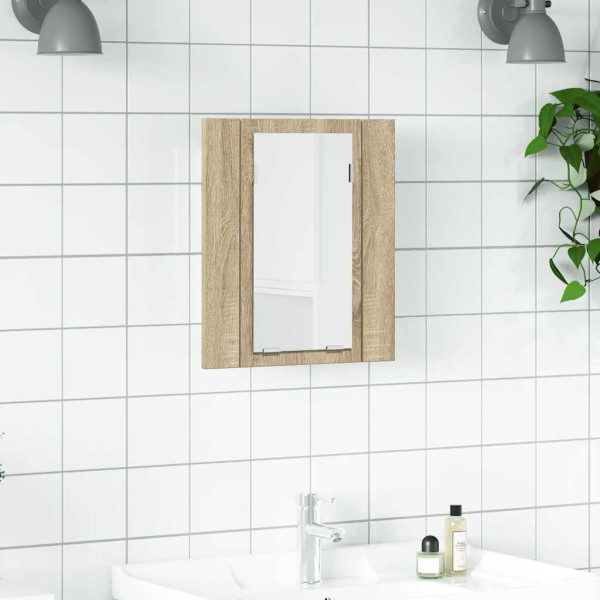 Armario espejo de baño LED acrílico roble Sonoma 40x12x45 cm