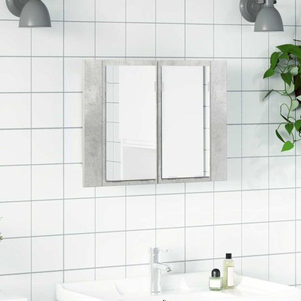 Armario espejo baño luz LED acrílico gris hormigón 60x12x45 cm