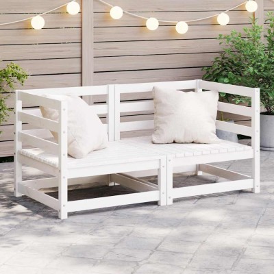 Sofás de esquina de jardín 2 uds blanco madera maciza de pino