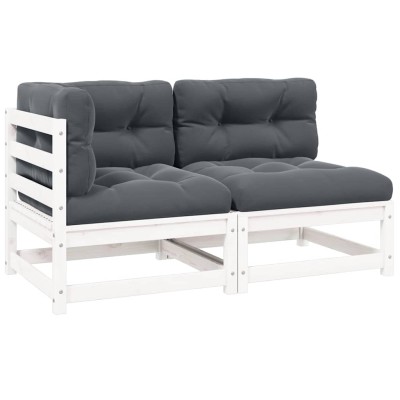 Set de muebles de jardín 2 pzas con cojines madera pino blanco