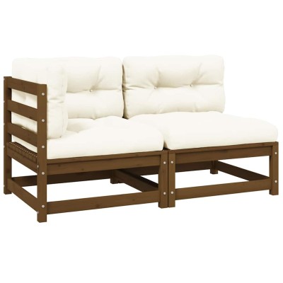 Set de muebles de jardín 2 pzas cojines madera pino marrón miel