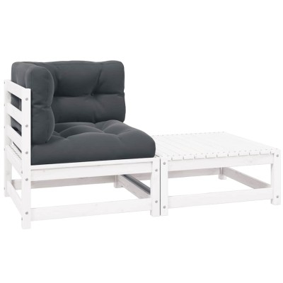 Set de muebles de jardín 2 pzas con cojines madera pino blanco