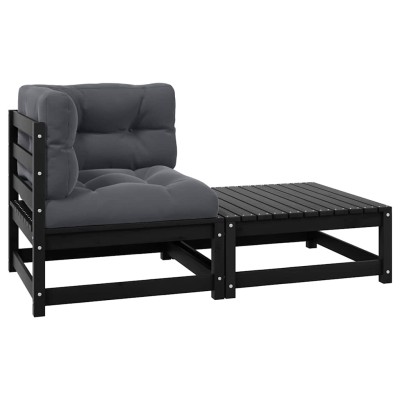 Set de muebles de jardín 2 pzas con cojines madera pino negro