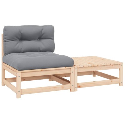 Juego de muebles de jardín 2 pzas y cojines madera pino maciza
