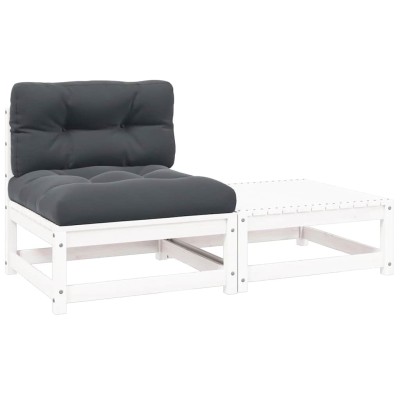 Set de muebles de jardín 2 pzas con cojines madera pino blanco