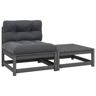 Set de muebles de jardín 2 pzas con cojines madera pino gris
