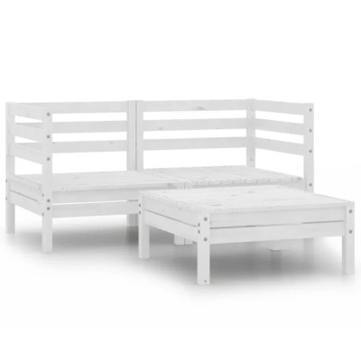 Conjunto de muebles de jardín 3 pzas madera maciza pino blanco