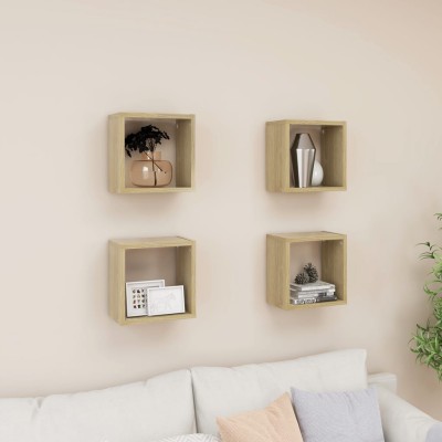 Estantes de cubo de pared 4 uds color roble 26x15x26 cm