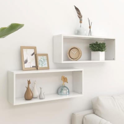 Estante cubo de pared 2 uds madera ingeniería blanco 60x15x23cm
