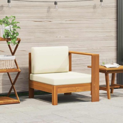 Sofá central con 1 reposabrazos madera de acacia blanca crema