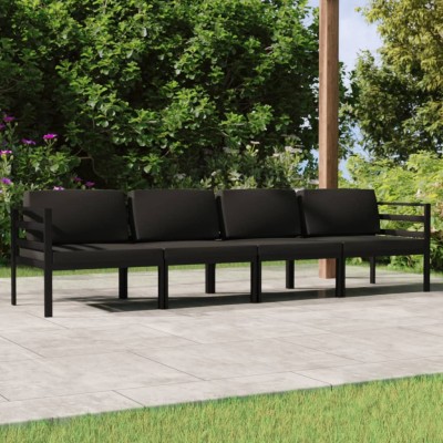 Set muebles de jardín 4 pzas y cojines aluminio gris antracita