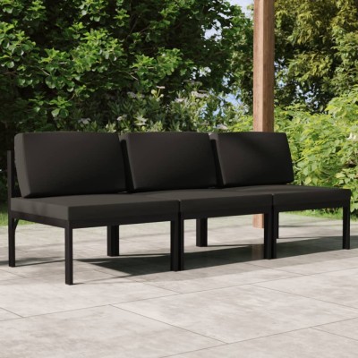 Sofá de jardín de 3 plazas con cojines aluminio gris antracita