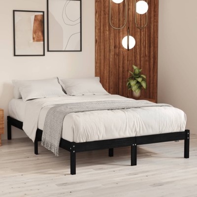 Estructura de cama sin colchón madera maciza negro 140x190 cm
