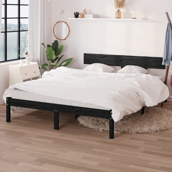 Estructura de cama sin colchón madera maciza negro 140x190 cm