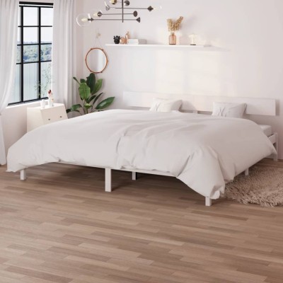 Estructura de cama doble sin colchón madera maciza blanco